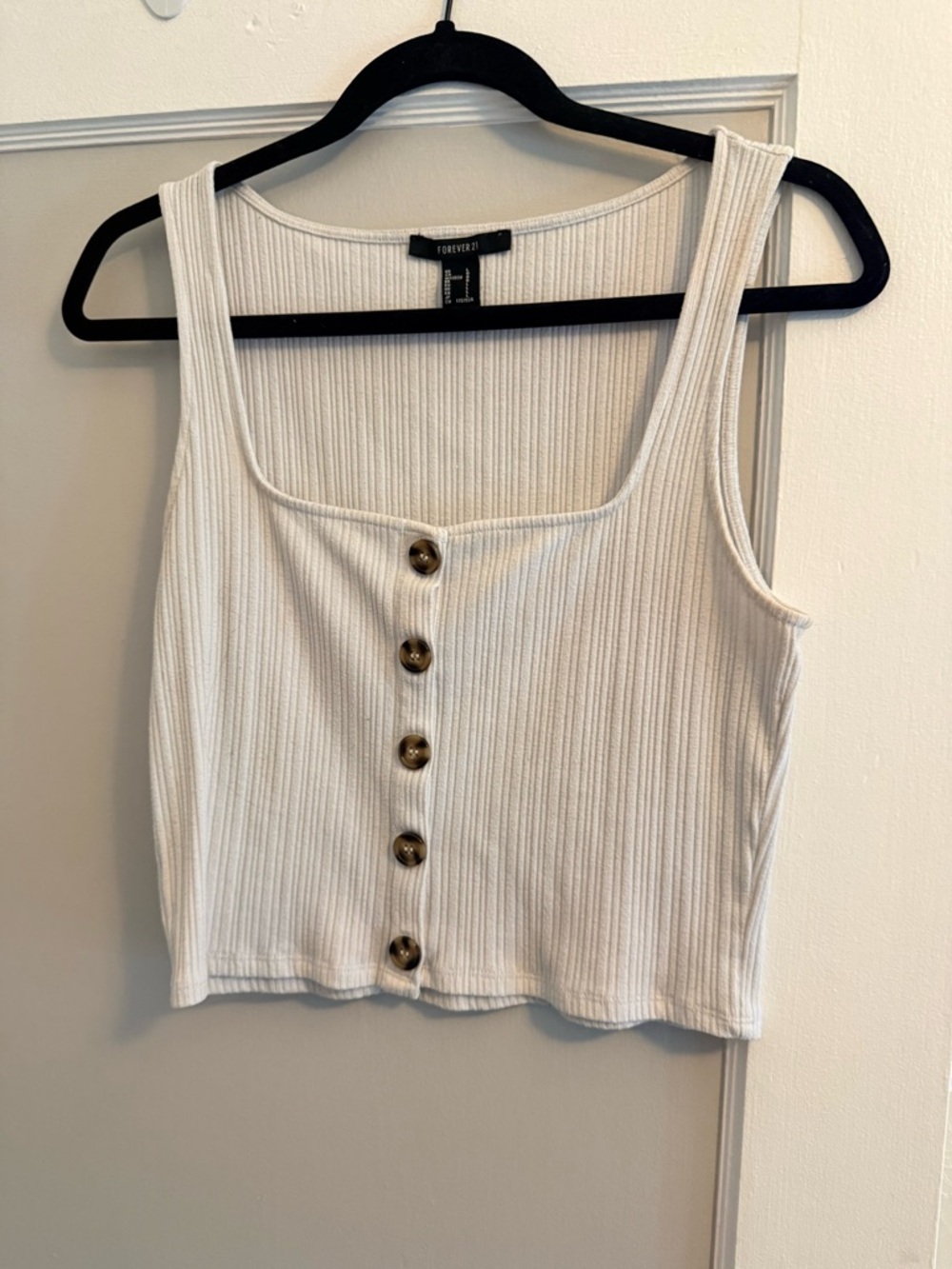 Forever 21 White Ribbed Button-Front Crop Tank